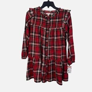 Cat & Jack Girls' Plaid Woven Long Sleeve Dress Size L